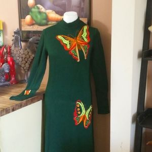 Wool dress with Butterfly Embroidery